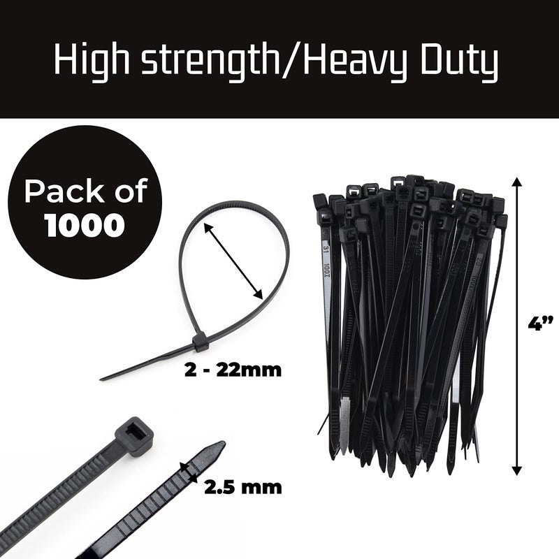 Bolt Dropper 4" Black Zip Cable Ties (1000 Pack), 18lbs Tensile Strength - Heavy Duty, Self-Locking Premium Nylon Cable Wire Ties for Indoor and Outdoor by Bolt Dropper (4 inches) - Image 3